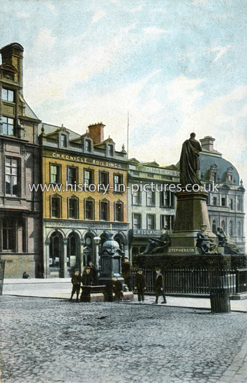 Stephenson's Monument and Chronicle Building, Newcastle, Northumberland. c.1904
